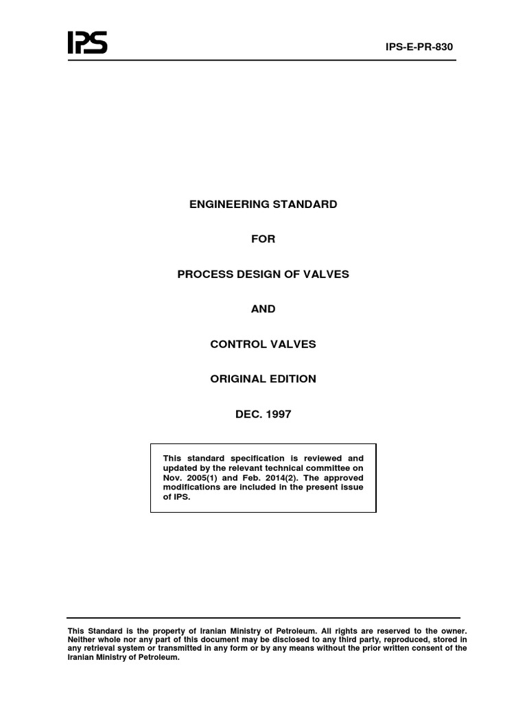 Engineering Standard For Process Design of Valves and Control Valves ...