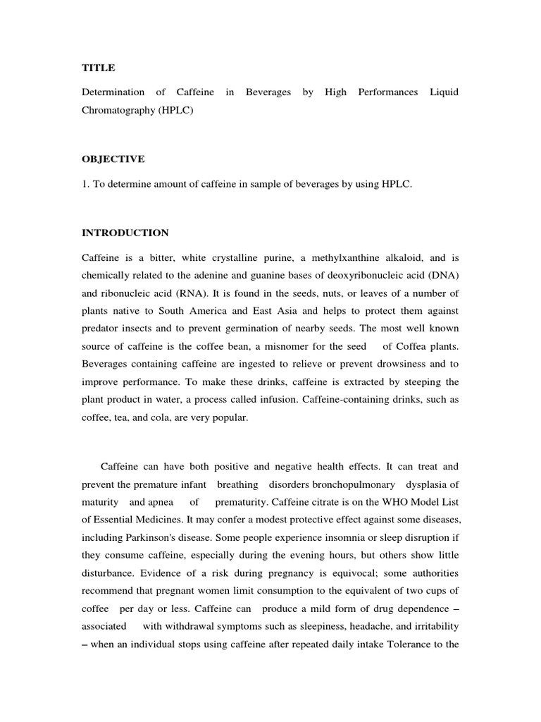 Determination of Caffeine Content in Beverages Using High Performance
