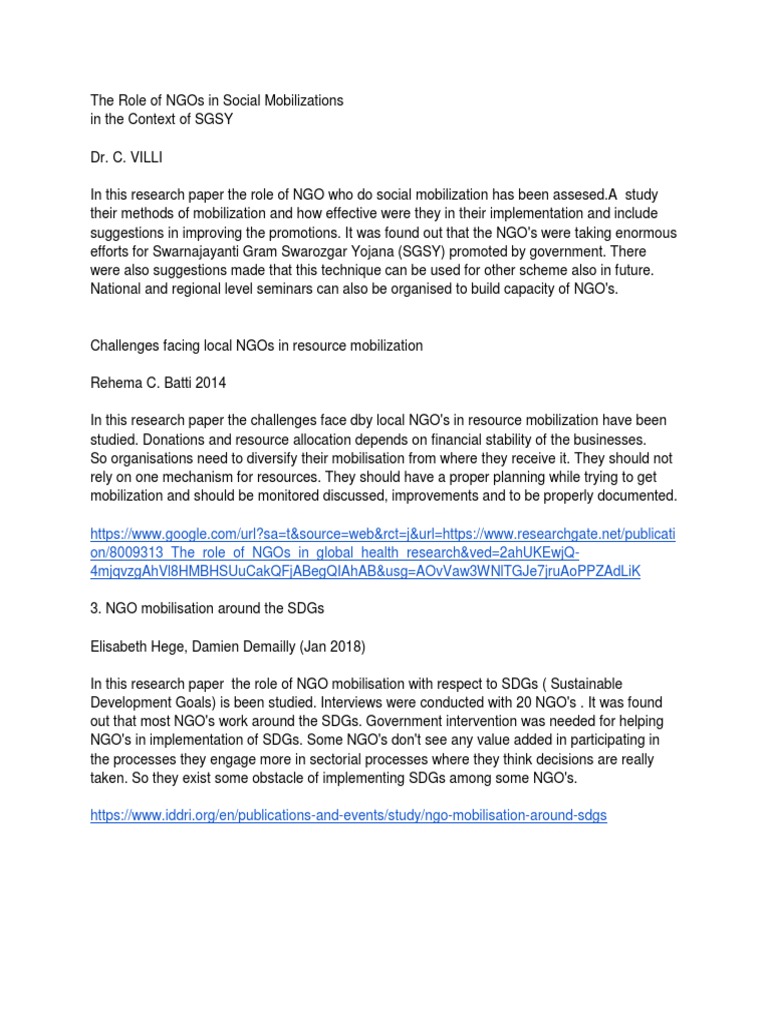 NGOs' Impact on Social Mobilization | PDF | Non Governmental ...