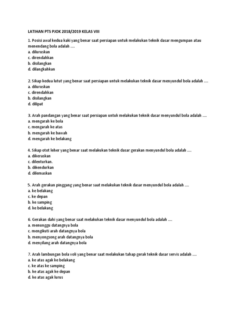 Latihan Pts Pjok Kelas Viii Pdf Pdf