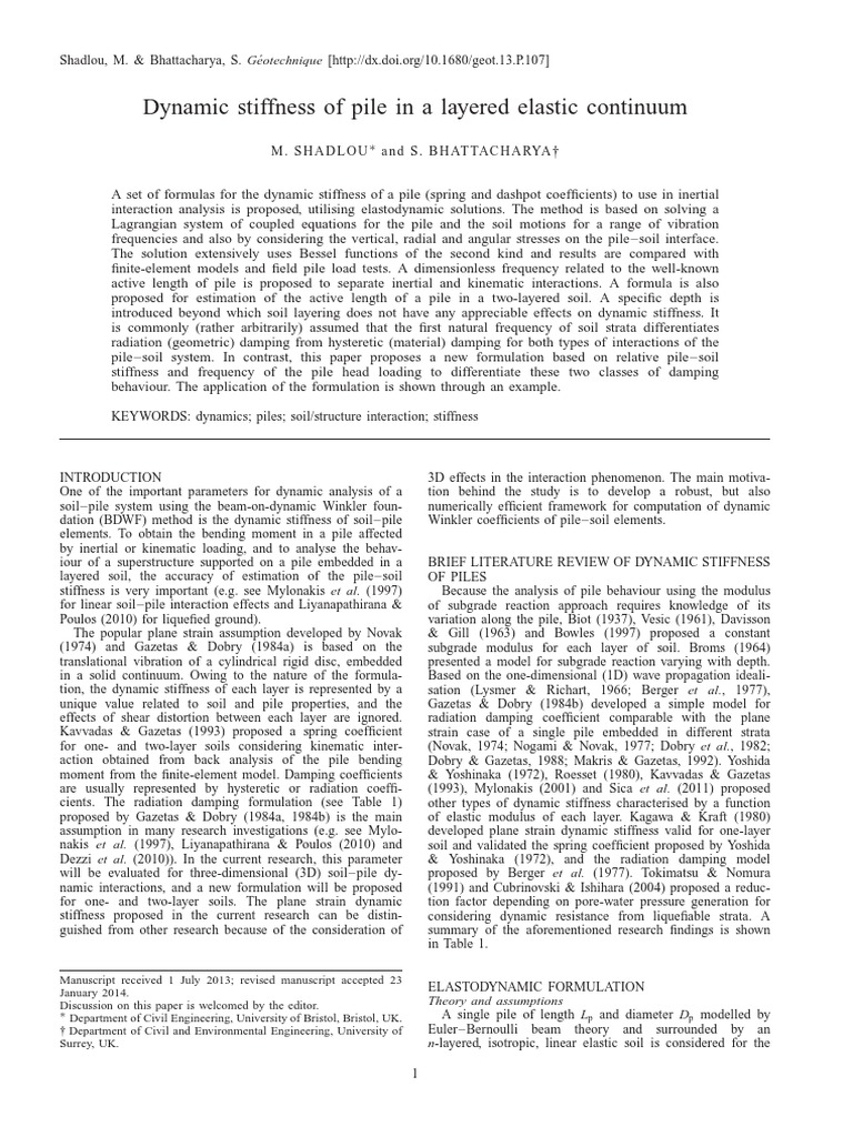 Dynamic Stiffness of Piles in Soil Layers | PDF | Lagrangian Mechanics ...