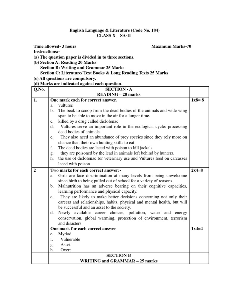 Class X English Literature Exam Guide | PDF | Drinking Water