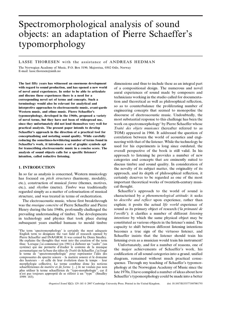 Spectromorphological Analysis of Sound Objects PDF | PDF | Spectral ...
