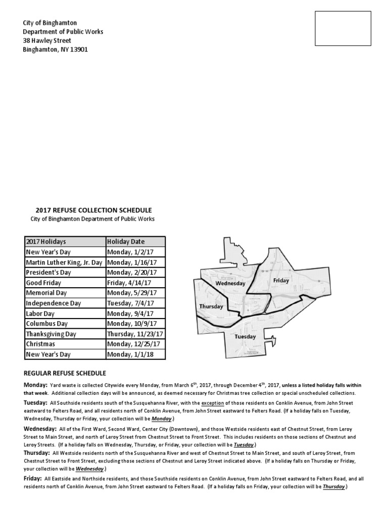 Binghamton 2017 Garbage Collection Schedule | PDF | Recycling | Polystyrene