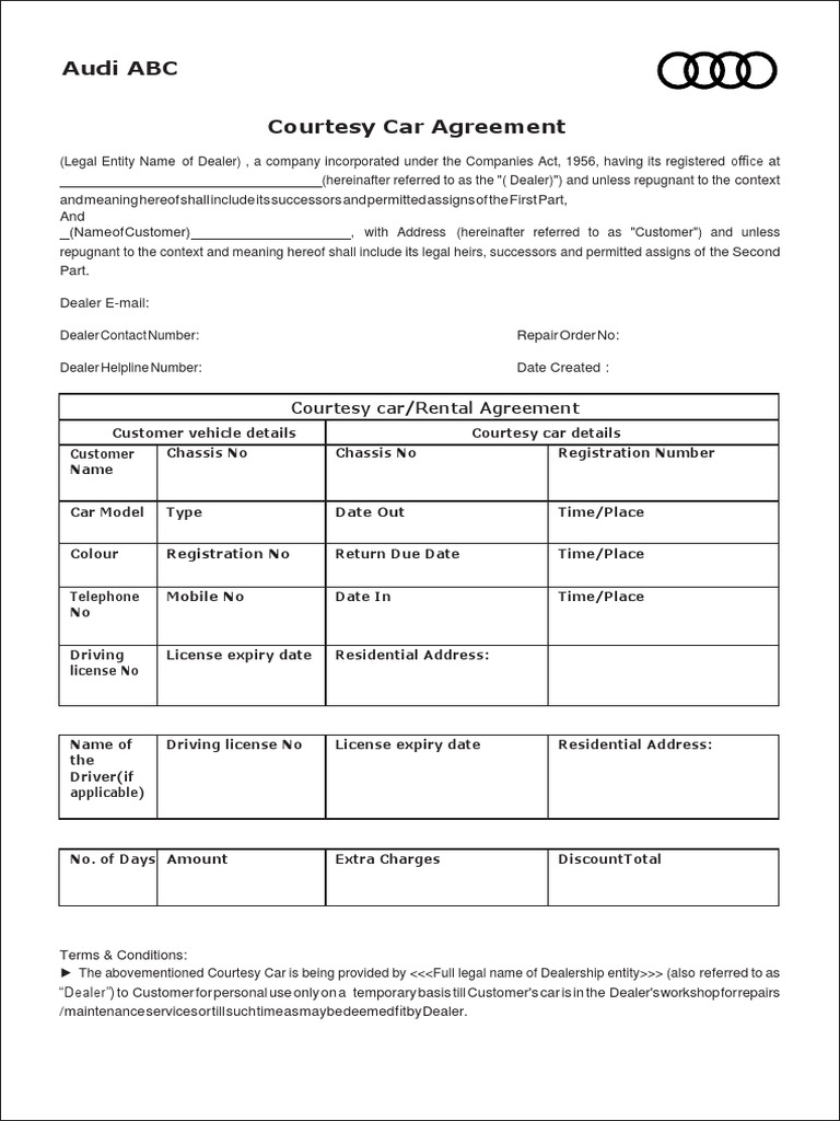 Annexure 3 Courtesy Car Agreement Driver's License Car