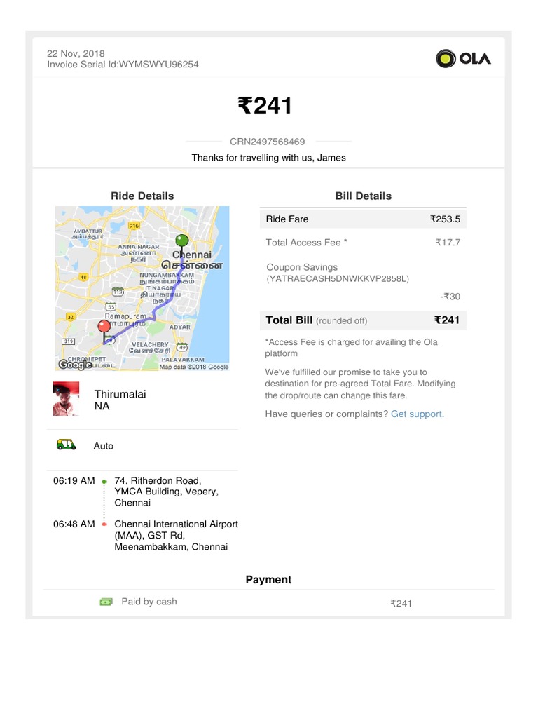 Ola Ride Pdf Invoice Fee