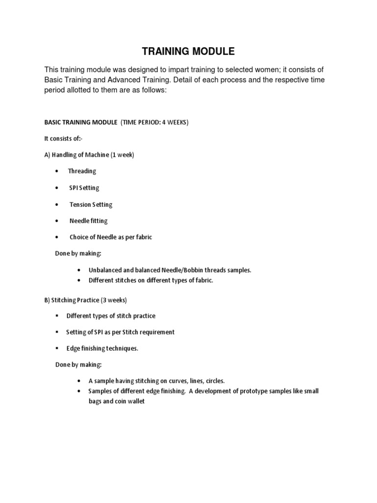 Basic Training Module (Time Period: 4 Weeks) | PDF
