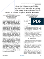 A Study To Evaluate The Effectiveness of Video Assisted Teaching (VAT) On Knowledge Regarding Stroke Rehabilitation Among The Caregivers of Stroke Patients in Selected Hospitals, Hassan, Karnataka