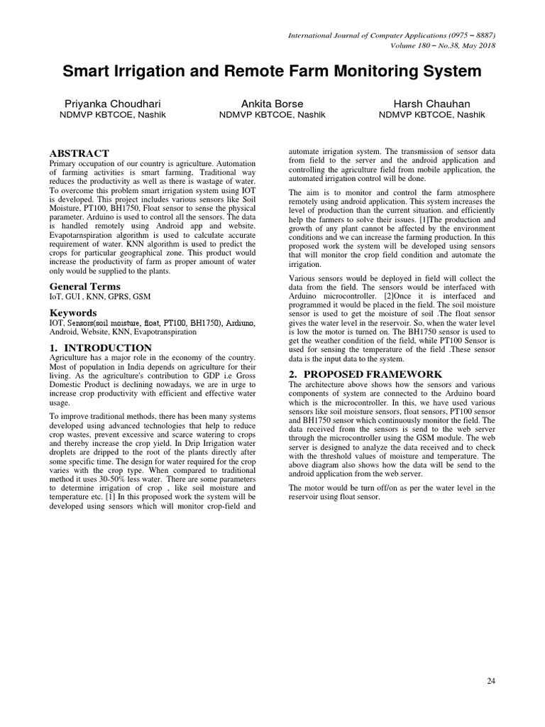 Smart Irrigation System Using IoT | PDF | Internet Of Things | Agriculture