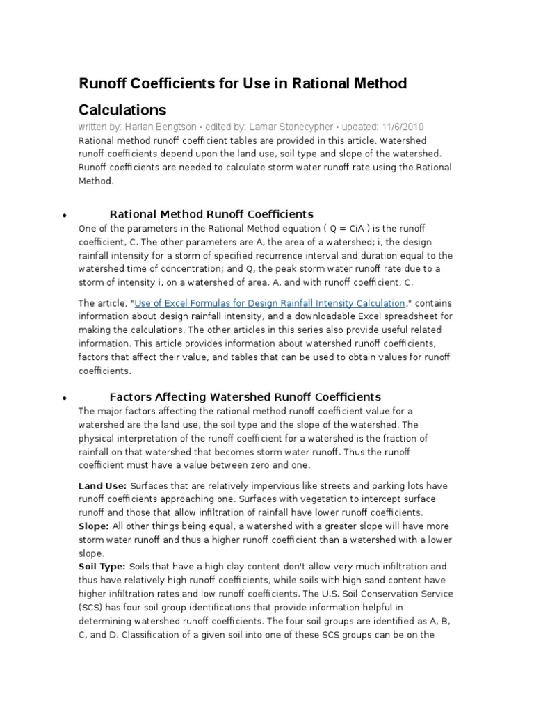 Rational Method Runoff Coefficient Table | PDF | Surface Runoff | Soil