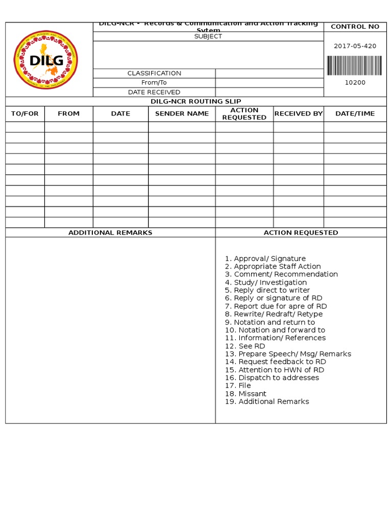 DILG-NCR Action Request Routing Slip | PDF