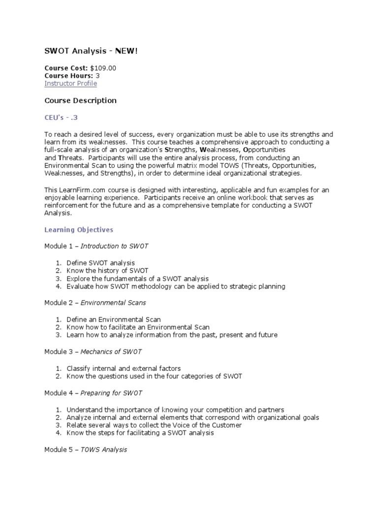 Course Outline-SWOT Analysis | PDF