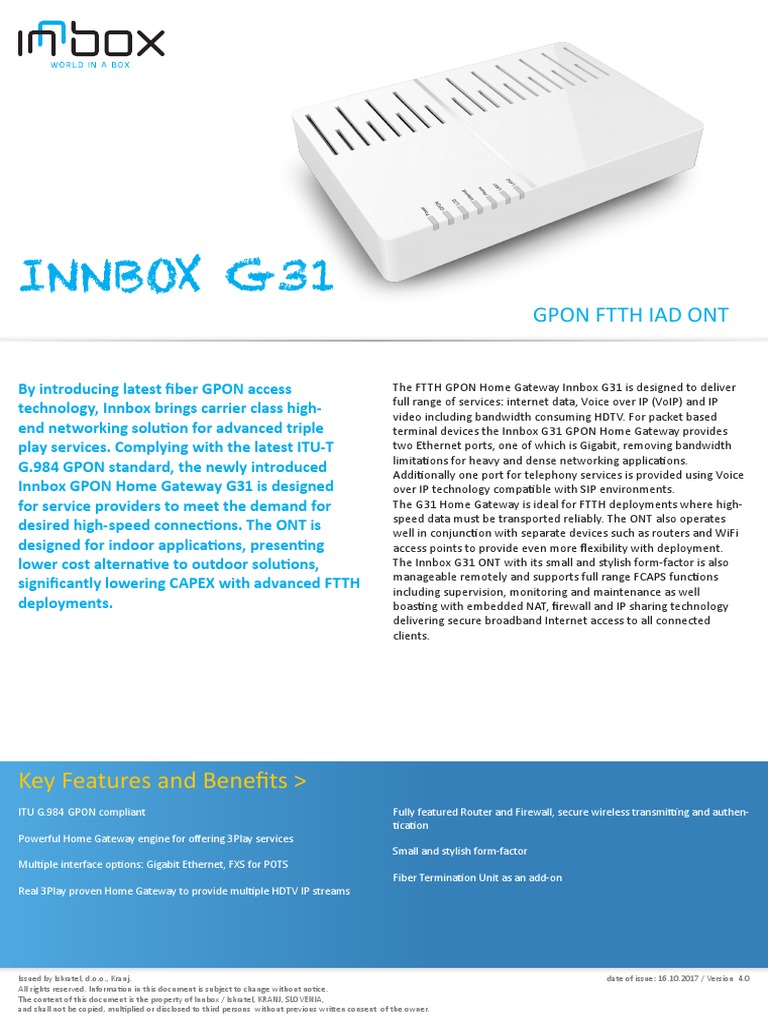 Innbox g31 | PDF | Fiber To The X | Voice Over Ip