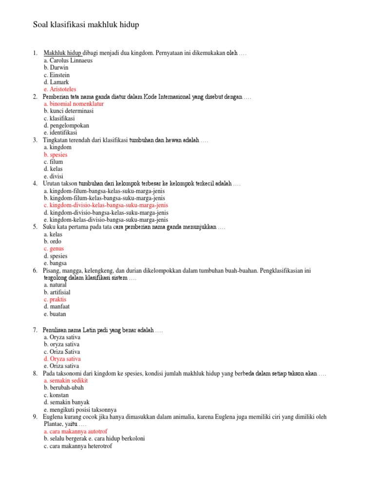 Soal Klasifikasi Makhluk Hidup Docx