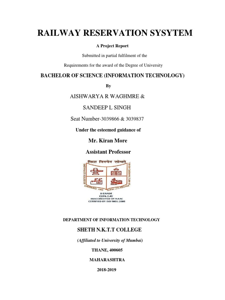 Railway Reservation System Project Report | PDF | Feasibility Study ...