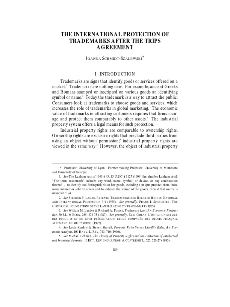 The International Protection of Trademarks After The Trips Agreement