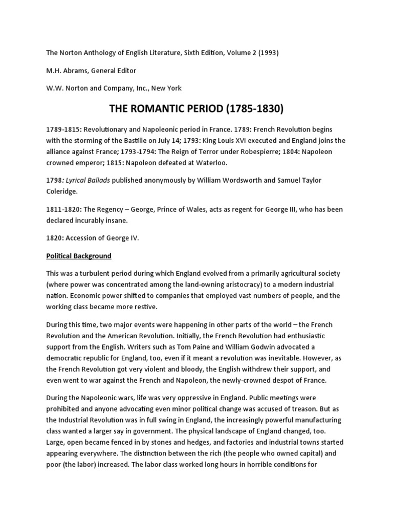 Romantic Period Info | PDF | Romanticism | John Keats