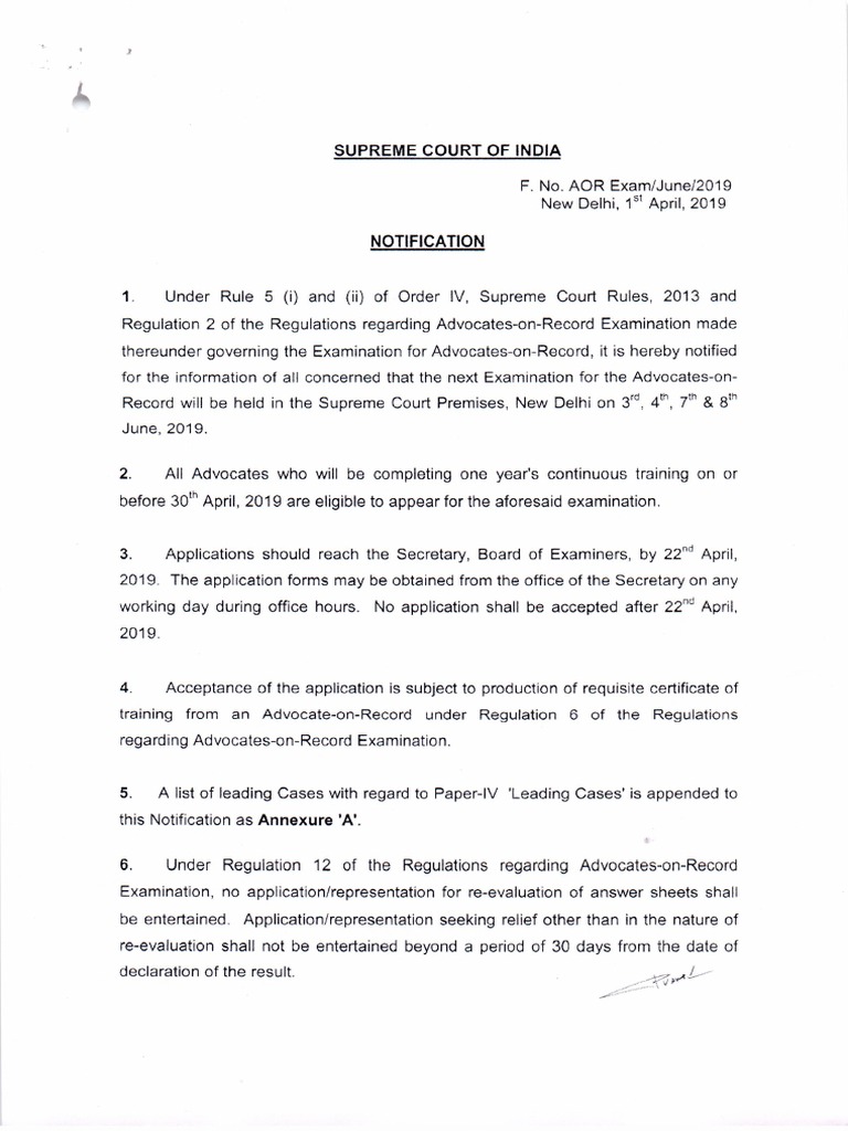 supreme court aor exam 2020