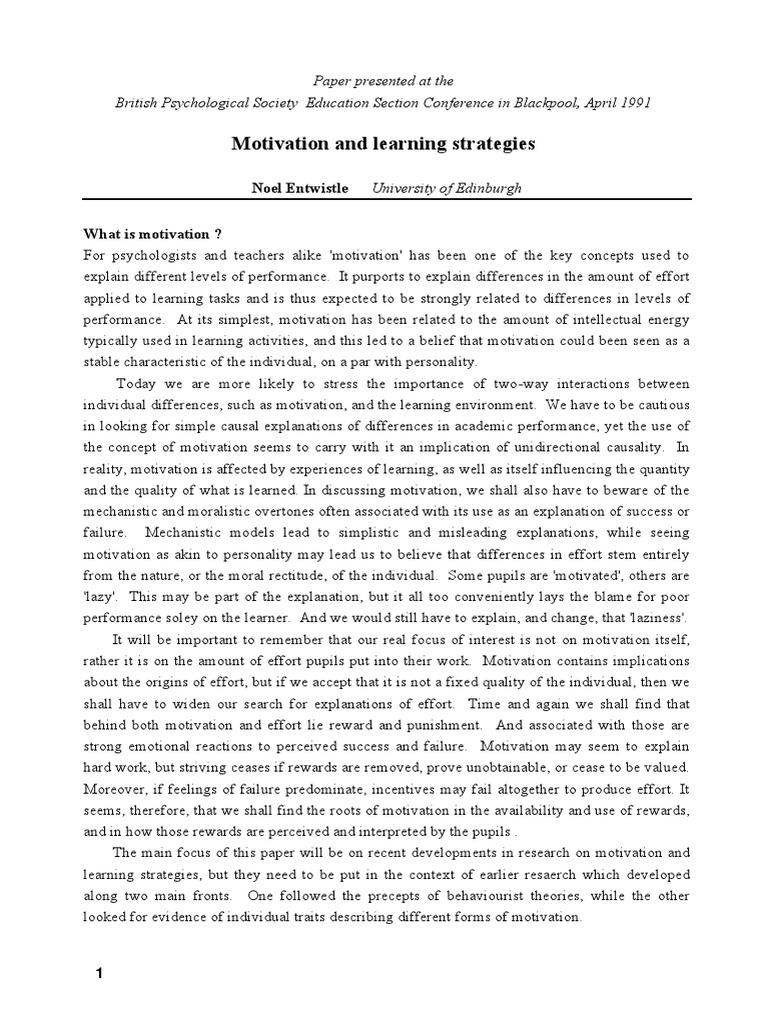 Understanding Motivation in Learning | PDF | Motivation | Motivational