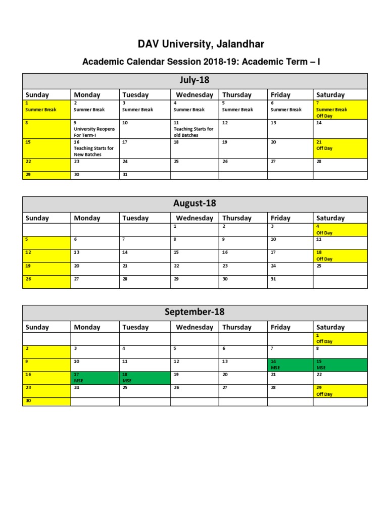 2018 19 Academic Calendar PDF | PDF | Academic Term | Holidays
