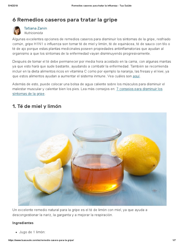 Remedios Caseros para Tratar La Influenza - Tua Saúde | PDF | Té | Influenza