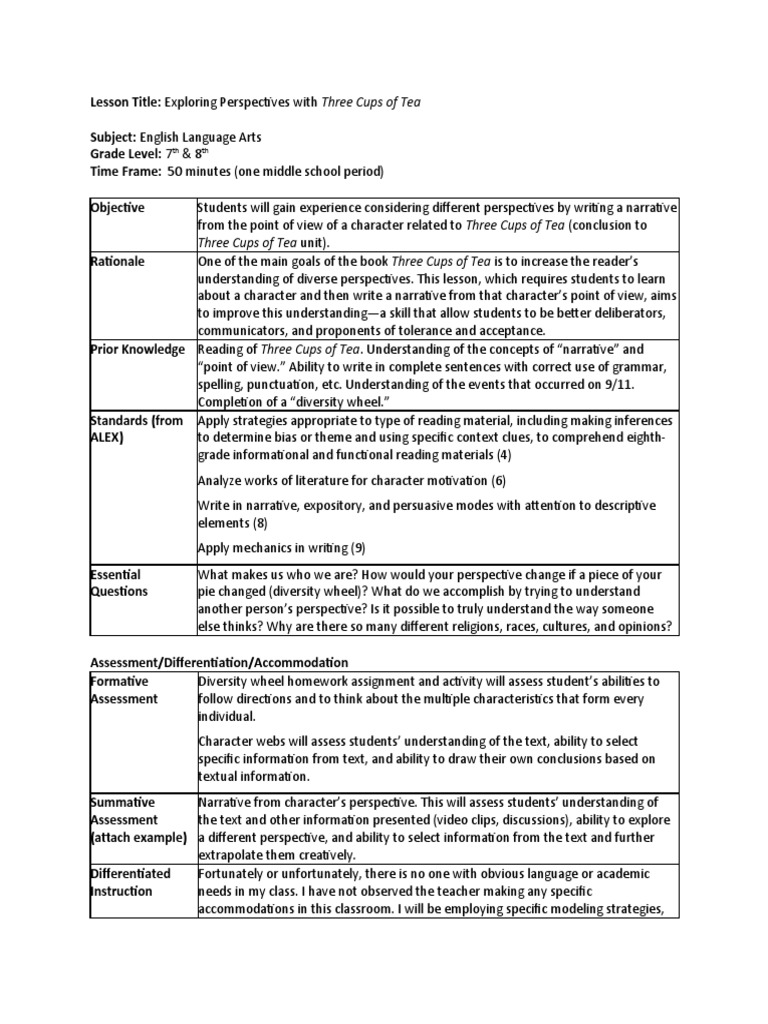 Three Cups of Tea Lesson Plan PDF Lesson Plan American Books
