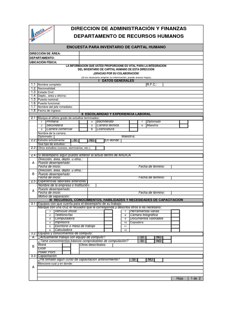 Formato de Inventario de Capital Humano PDF | PDF | Informática