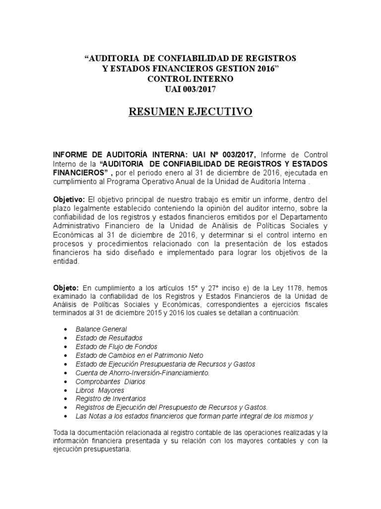Resumen Ejecutivo | PDF | Auditoría | Contabilidad