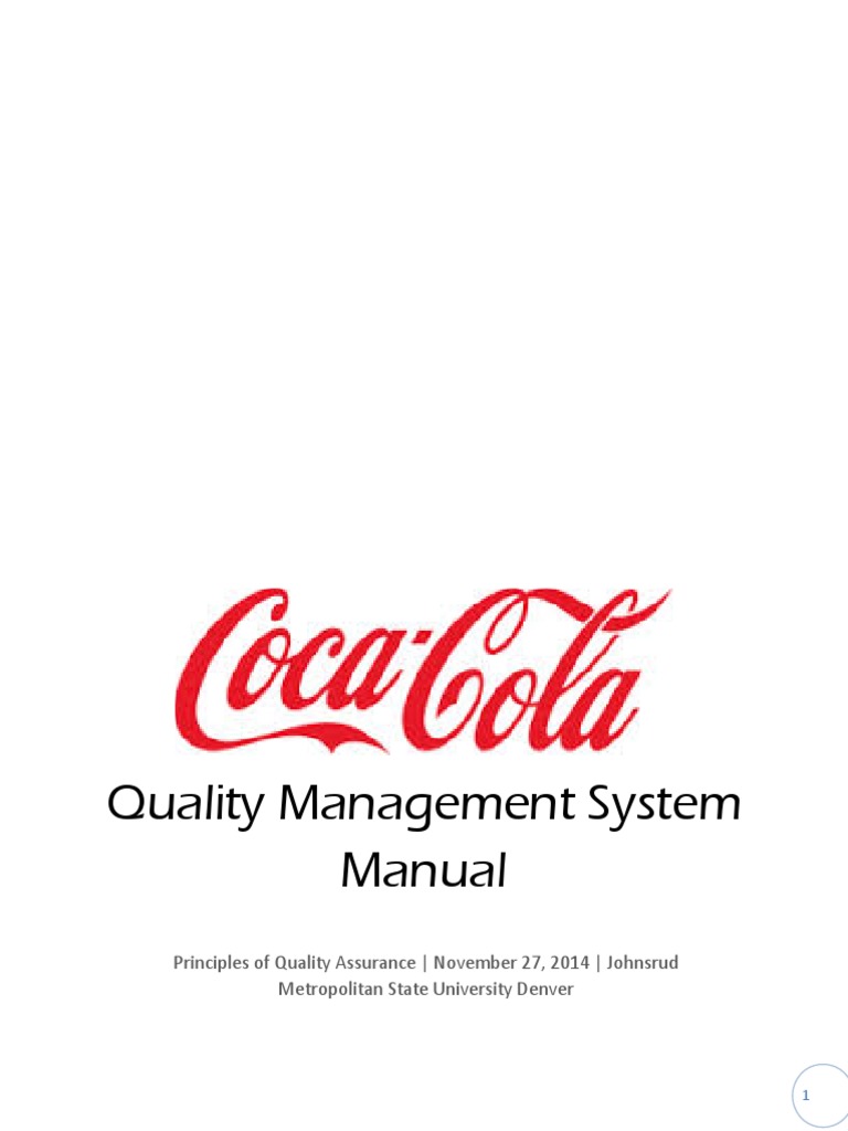 The Coca Cola Quality Management System... PDF The Coca Cola