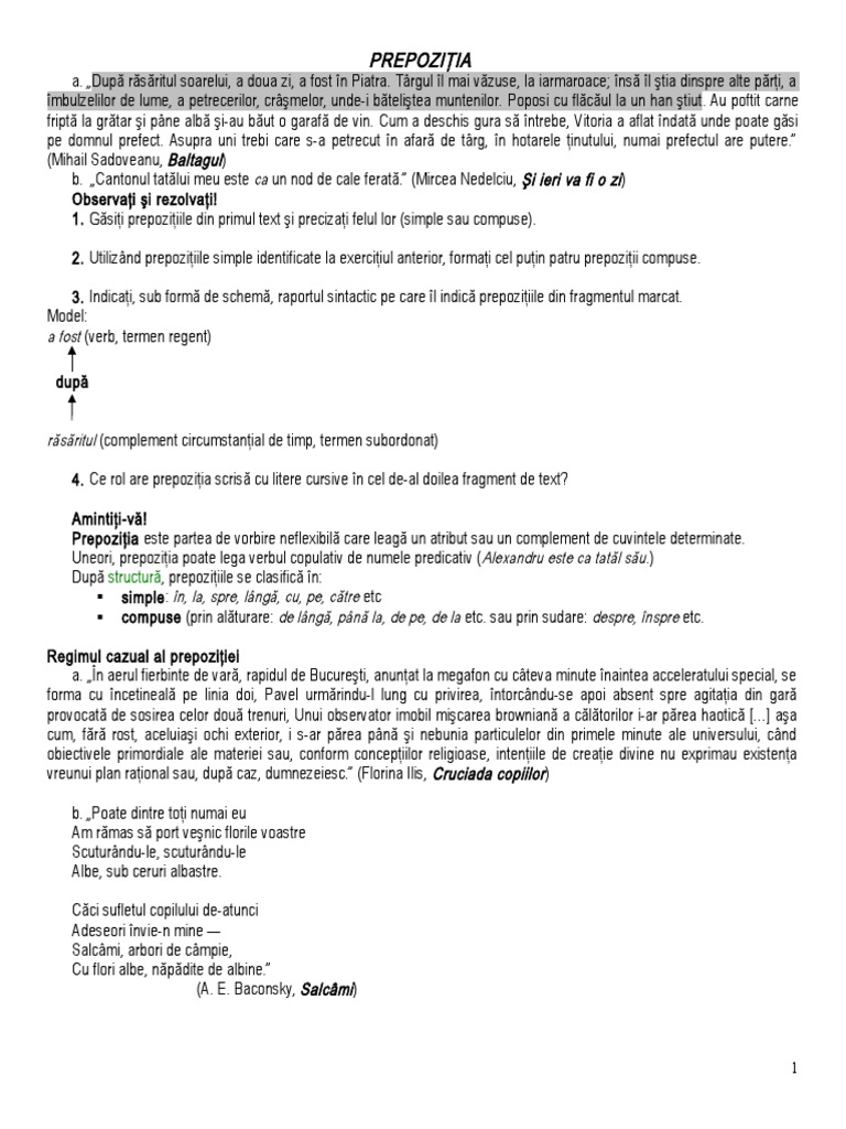 Alege Prepozitia Potrivita Pentru Enunturile Date Model Test | PDF