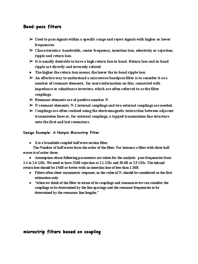 Microstrip Filters Based On Coupling, Interdigital Bandpass Filter