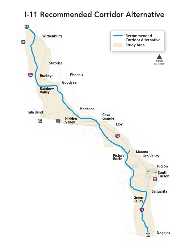 Map of Recommended I-11 Corridor Alternative - April 2019
