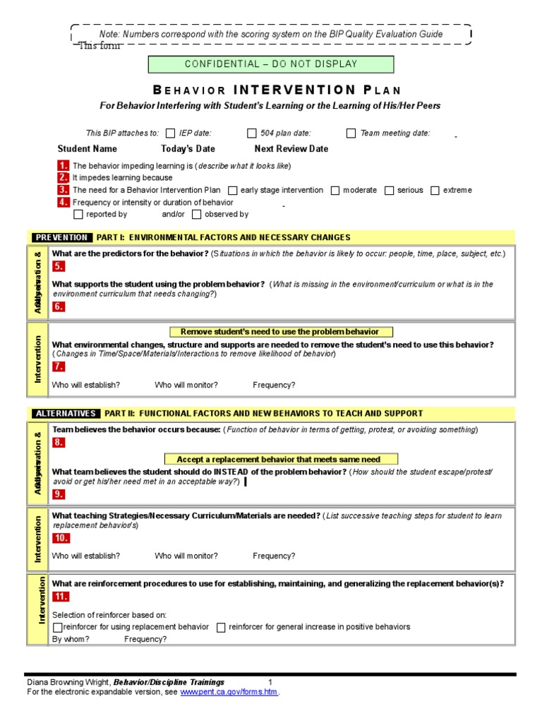 Bip Behavior Intervention Plan Template 1 3 Download Free Pdf