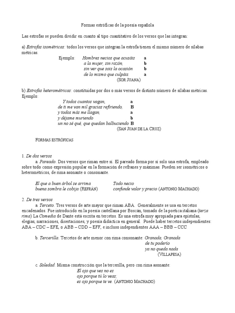 Versos Con El Mismo Numero De Silabas Ejemplos