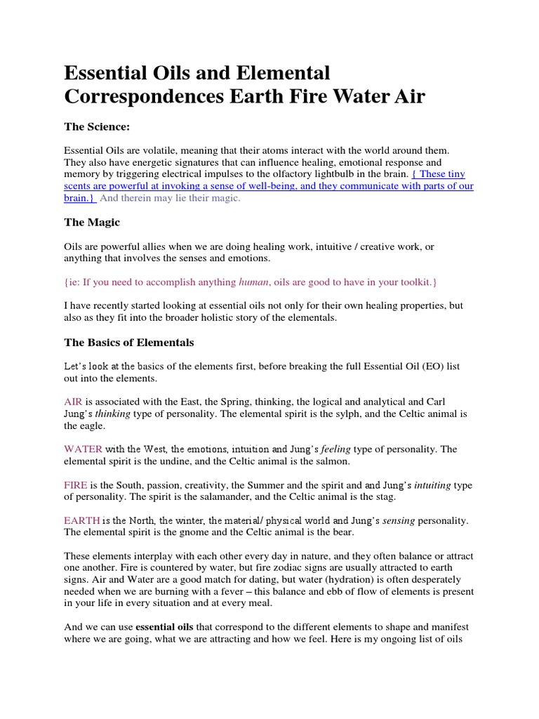 Essential Oils by Elemental Correspondences | PDF | Herbs And Spices ...