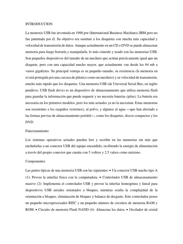Principio de Funcionamiento de La Usb | PDF | USB | Memoria USB