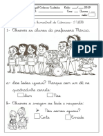 Avaliação de Ciências 1º Ano - 2019