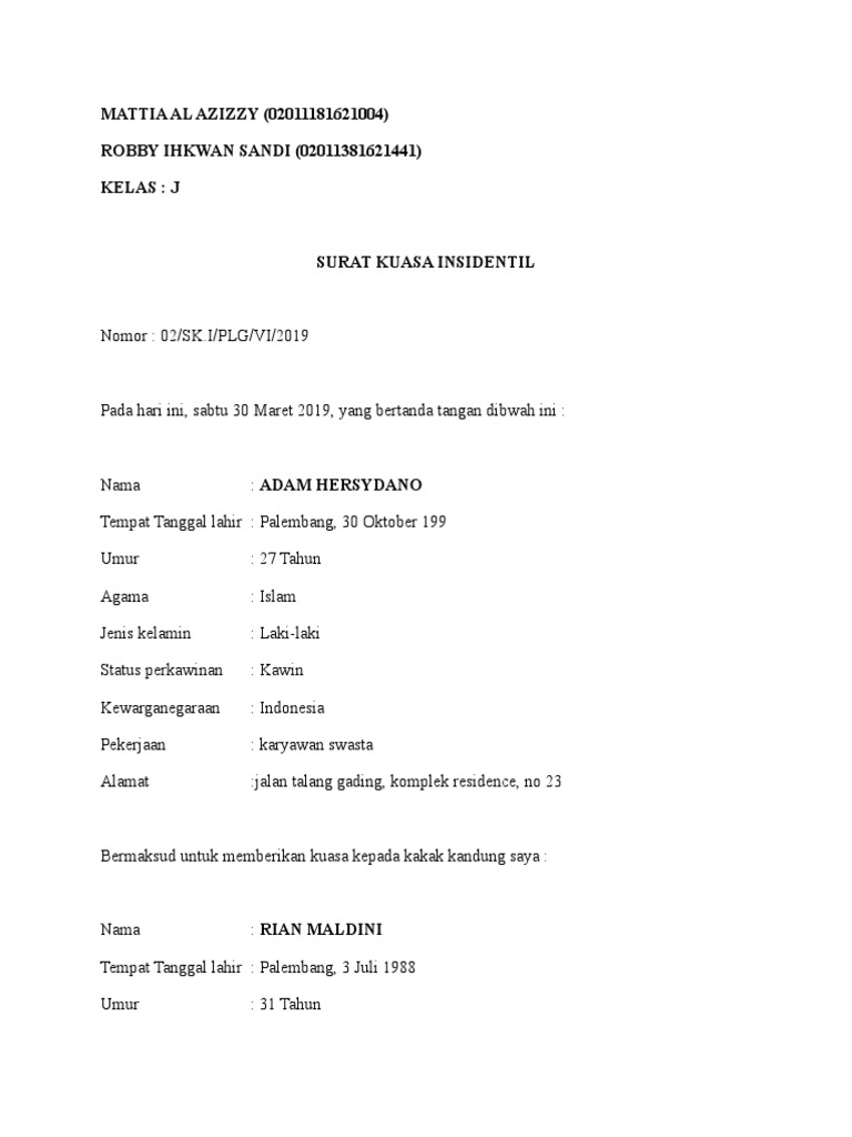Surat Kuasa Pengambilan KTP Adam | PDF