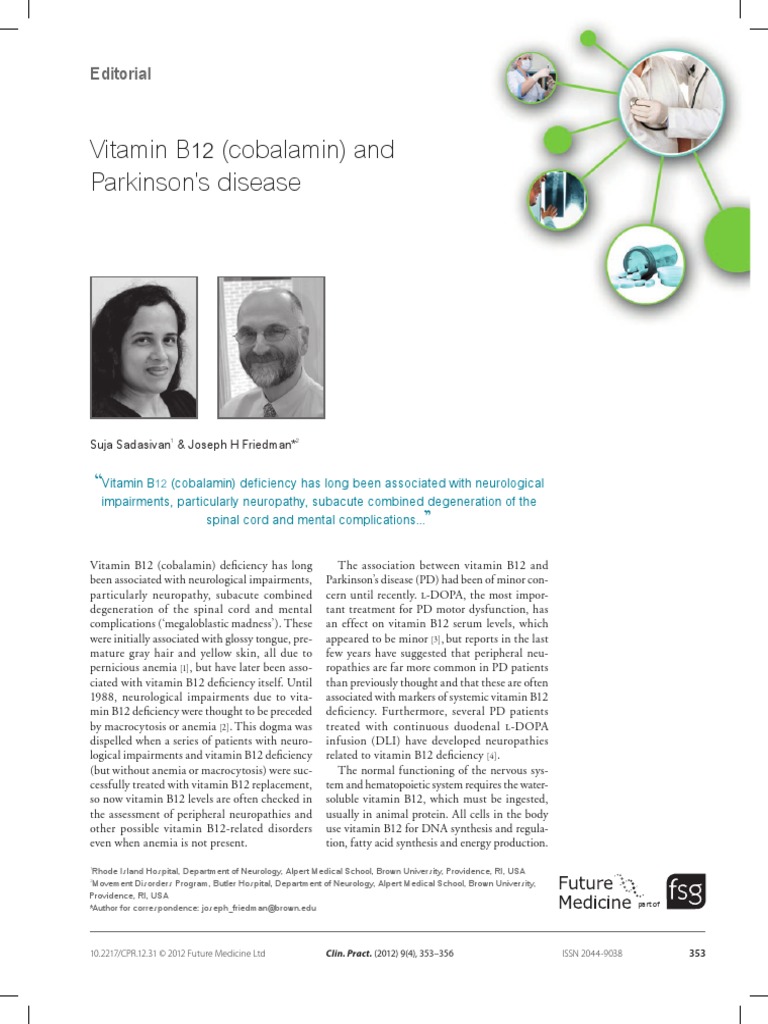 Vitamin b12 Cobalamin and Parkinsons Disease PDF Vitamin B12