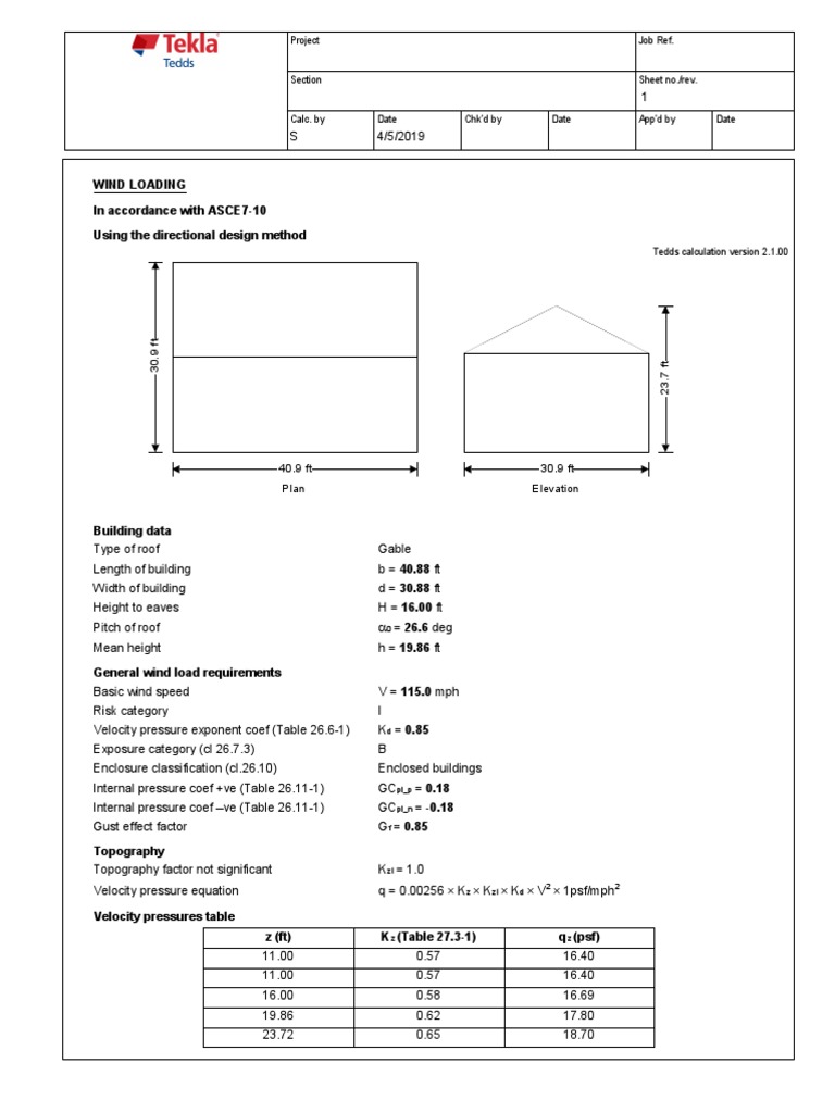 Tedds calculation of ASCE 7-10 wind loads for a pole barn | Windward ...