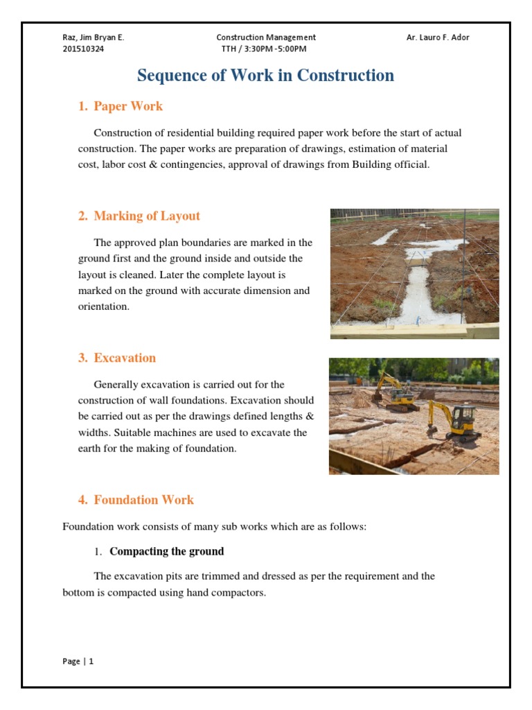 Sequence of Work in Construction | PDF | Concrete | Masonry