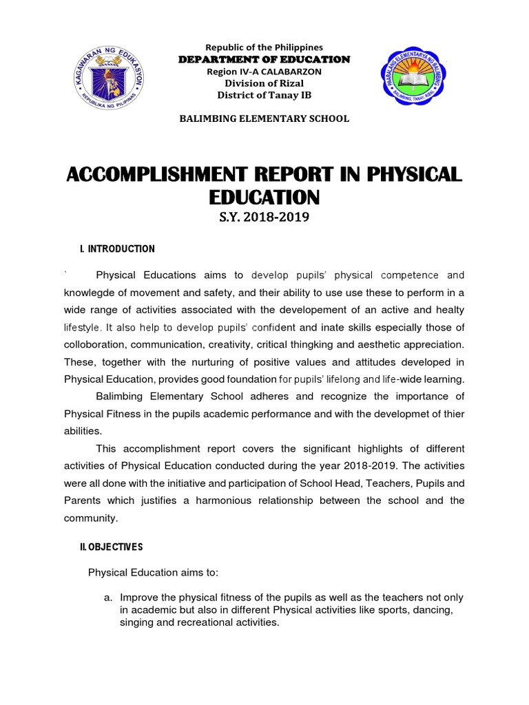 Balimbing ES Physical Education Report 2018-2019 | PDF | Physical ...
