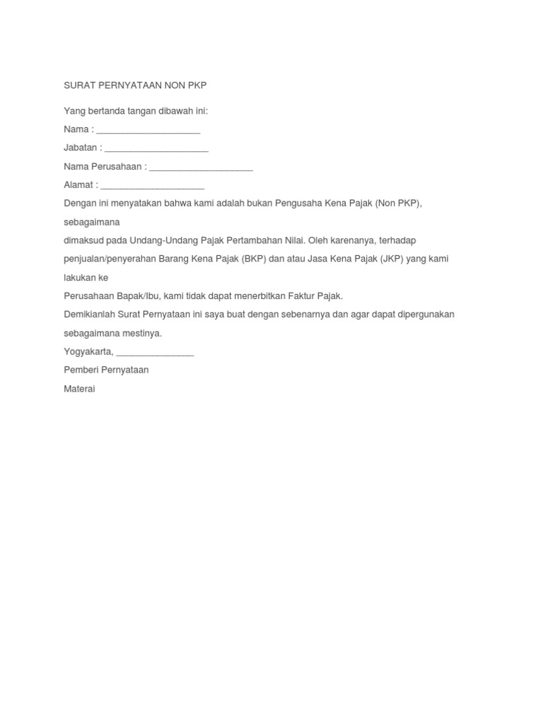SURAT PERNYATAAN NON PKP.docx