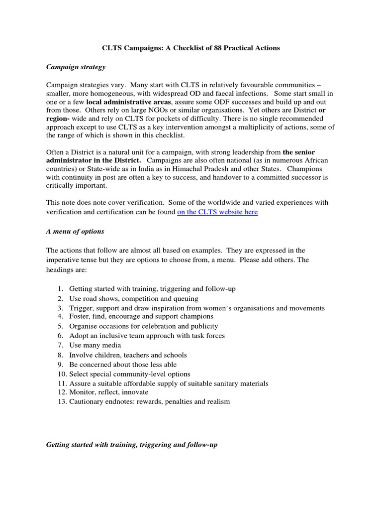 Campaign Strategy: CLTS Campaigns: A Checklist of 88 Practical Actions ...