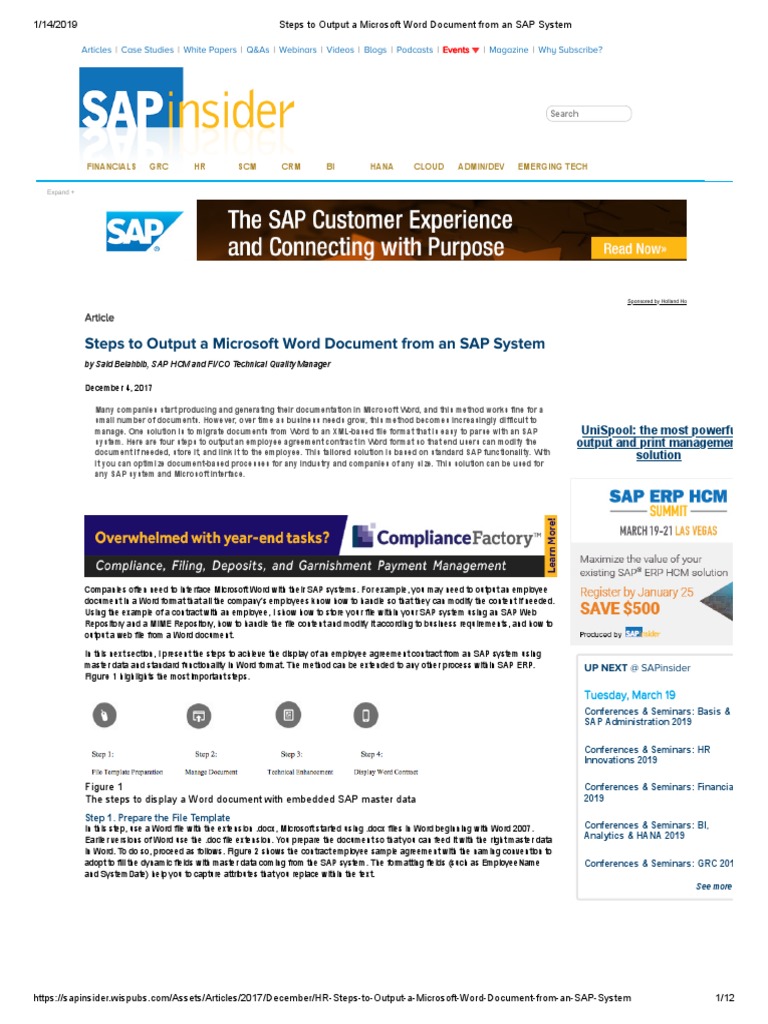 Steps To Output Microsoft Word Doc From SAP | PDF | Microsoft Word | Xml