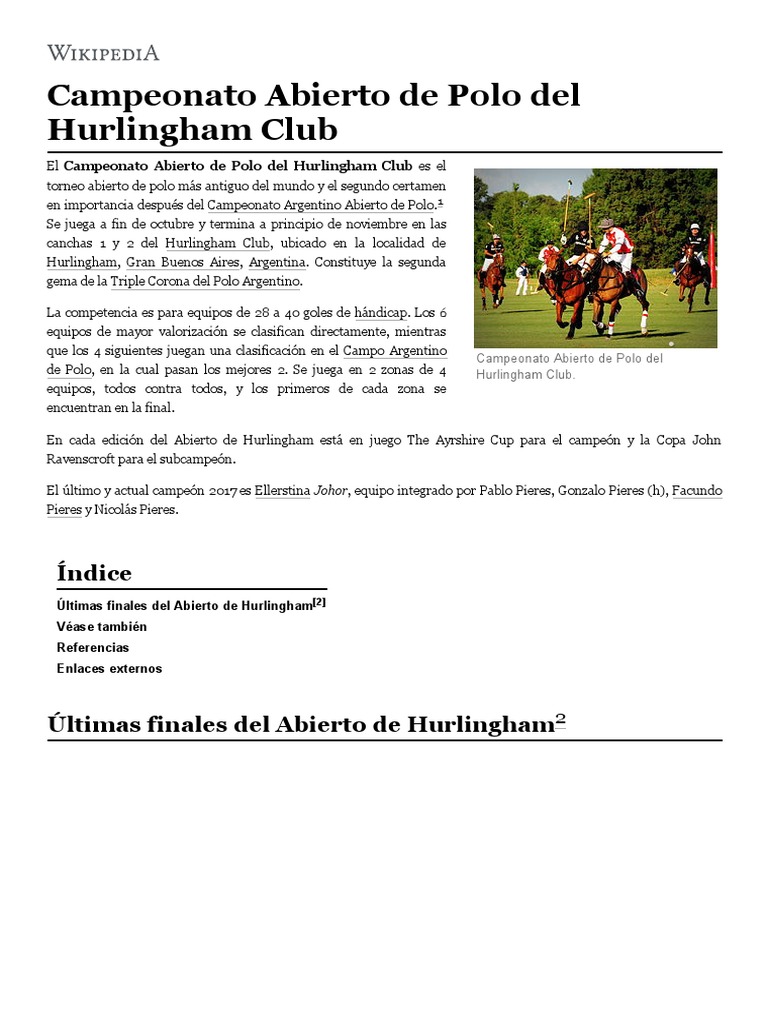Campeonato Abierto De Polo Del Hurlingham Club Wikipedia La Enciclopedia Libre Deportes De Equipo Deportes