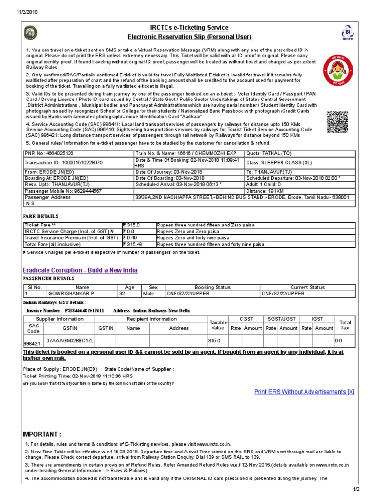 IRCTC e-Ticketing Guidelines | PDF | Identity Document | Ticket (Admission)