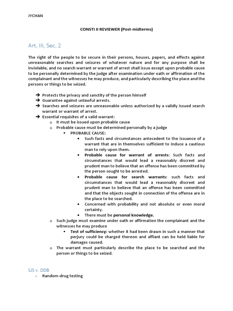 Art. III, Sec. 2: CONSTI II REVIEWER (Post-Midterms) | PDF | Search And ...