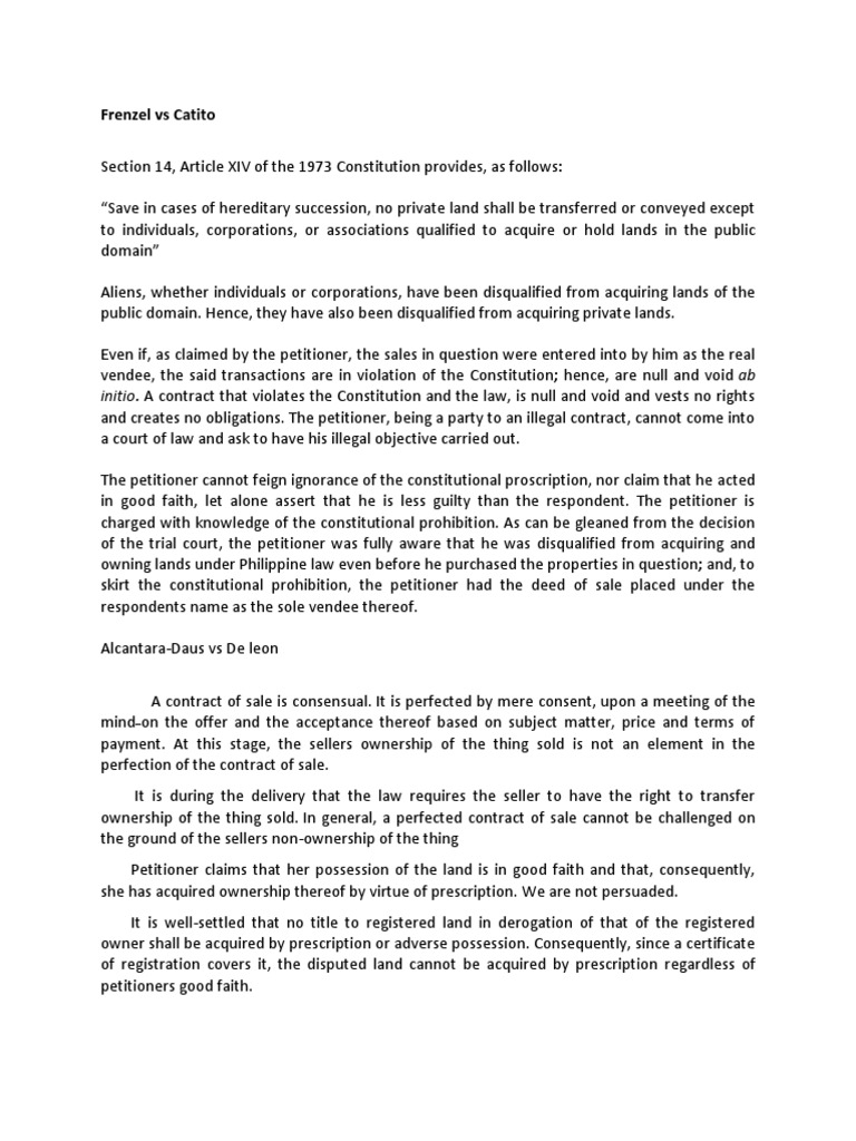 Frenzel Vs Catito Initio. A Contract That Violates The Constitution