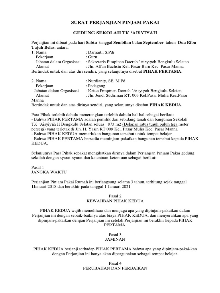 Surat Perjanjian Pinjam Pakai Docx